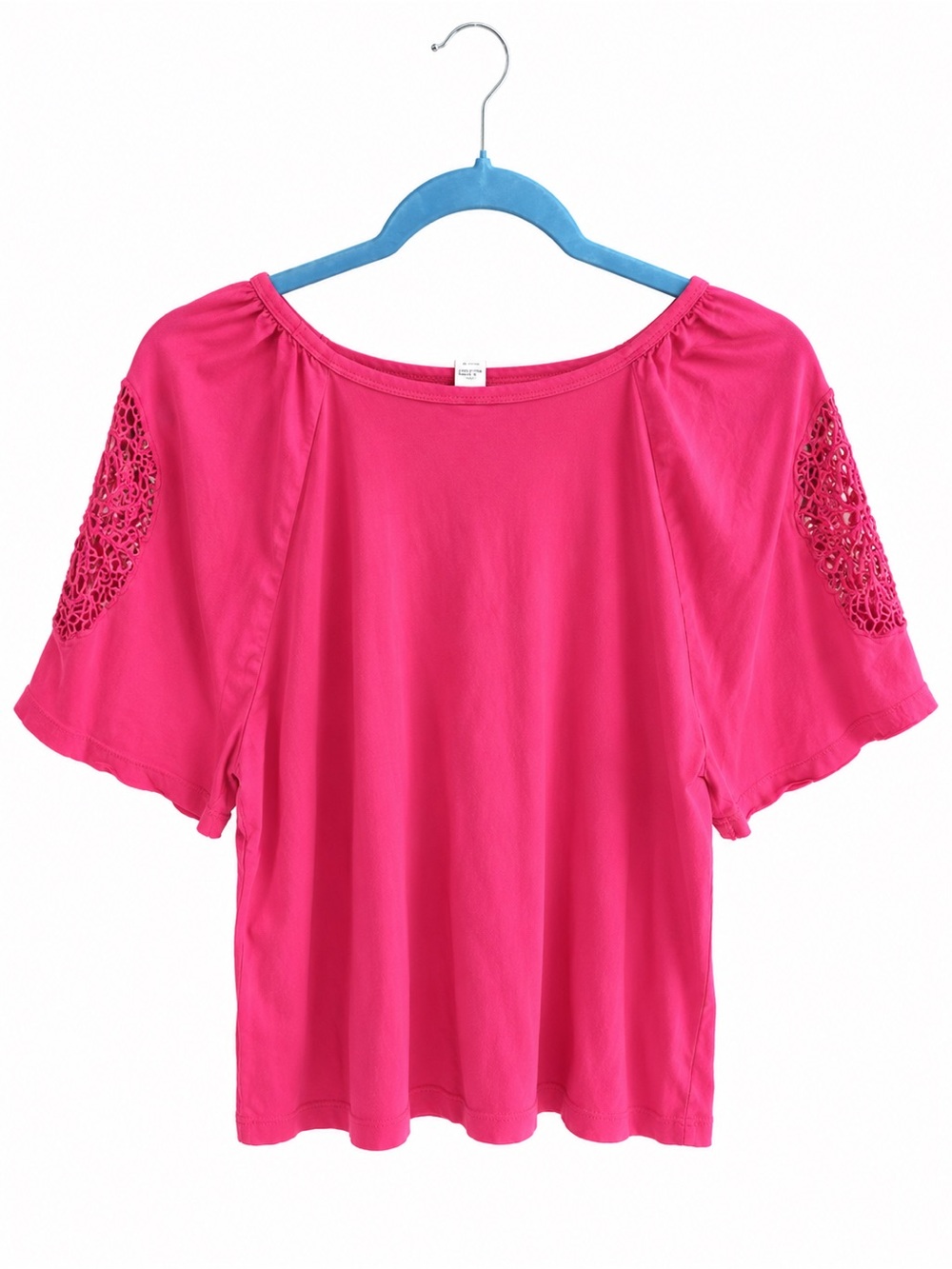 Old Navy Fuchsia Scoop-Neck Top with Crochet Sleeve Accents